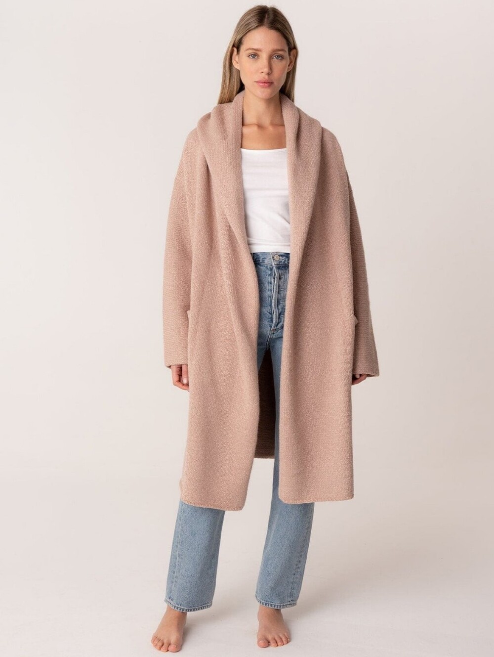 LOVESTITCH Lennox Hooded Sweater Coatigan Pink Blush Oversized Duster OS